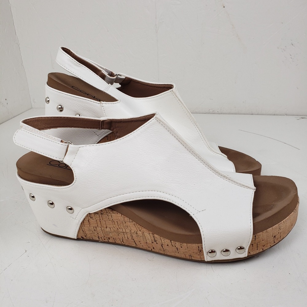 Corkys Carley White Studded Wedge Sandals Womens Size 11 Slingback Platform